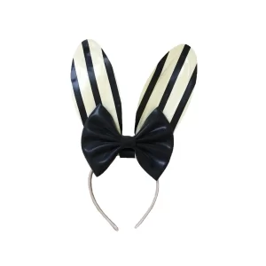 Large Latex Striped Bunny Ears and Bow on Headband