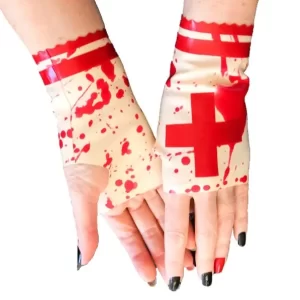 Latex Nurse Gloves with Blood Splatter Pattern