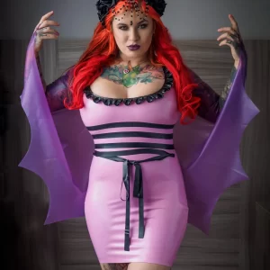 Latex Lily Munster Goth Mini Dress with Cape