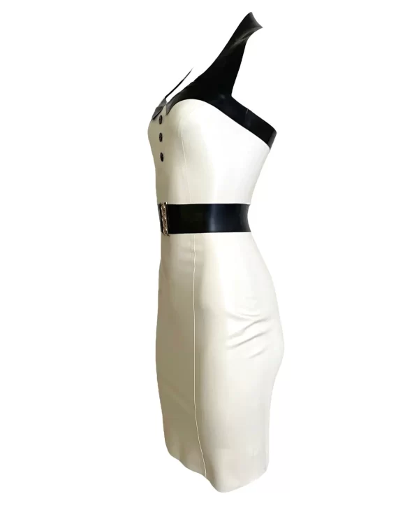 Latex Halterneck Pinup Knee Length Dress with Belt