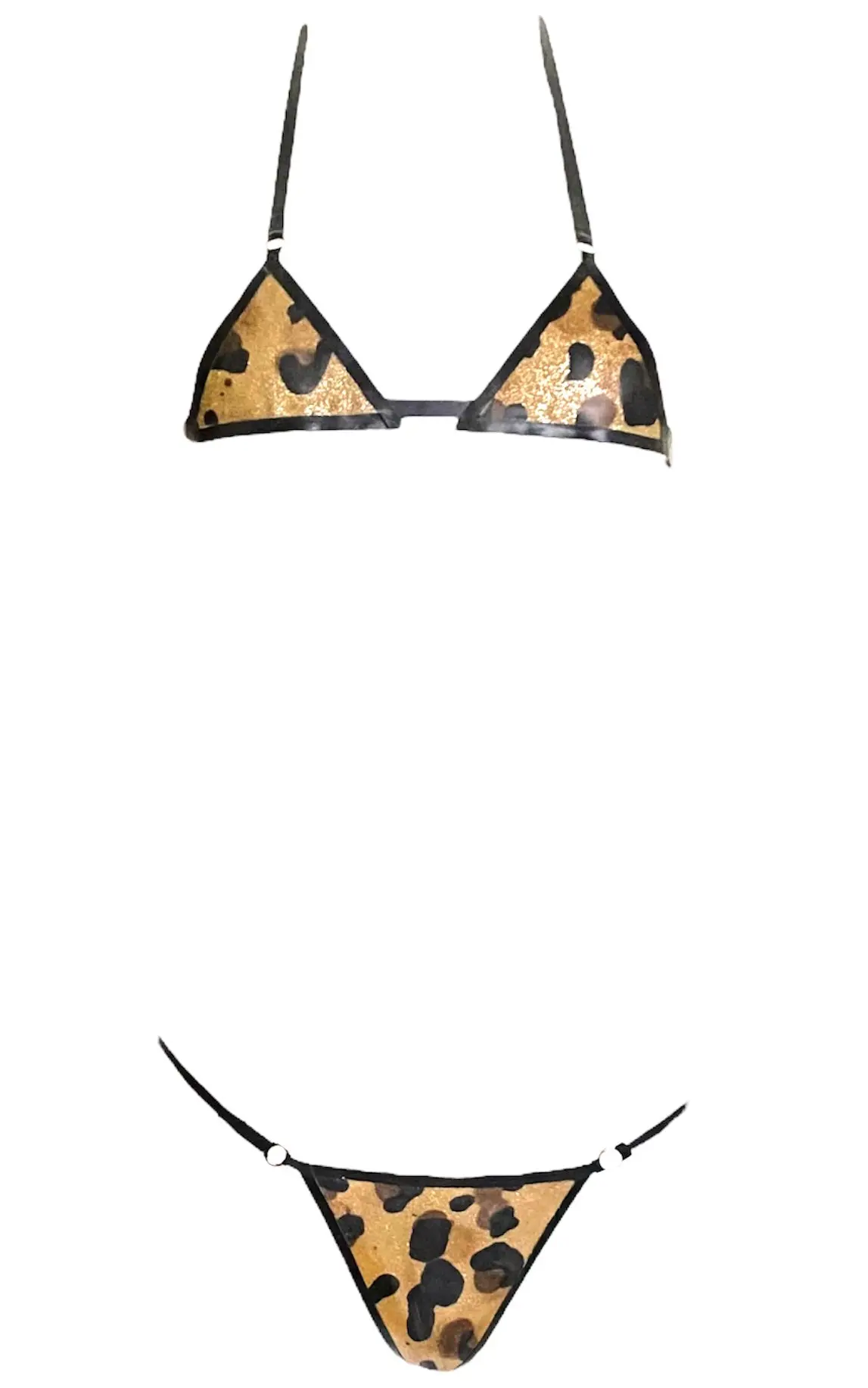 Latex Glitter Leopard Micro Triangle Bikini Top and Bottoms