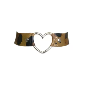 Latex Glitter Leopard Print Heart Ring Choker