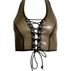Latex Halter Lace Up Bra Top