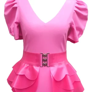 Latex Princess Peach Outfit - Bodysuit / Peplum / Choker