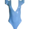 Latex Pointed Shoulder Thong Back Bodysuit