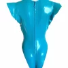 Latex Cap Sleeve Body Suit with Lace Up Cleavage