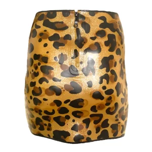 Latex Glitter Leopard Print Mini Skirt