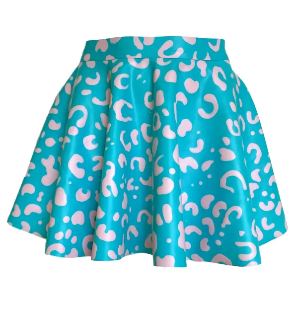 Latex Leopard Print Skater Circle Mini Skirt