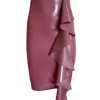 Latex High Waisted Ruffle and Zip Pencil Skirt