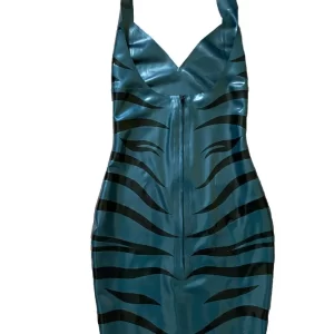 Latex Halterneck Zebra Animal Print Applique Mini Dress